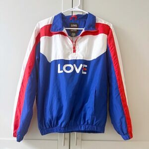 Love Colorblock Quarter Zip Windbreaker Jacket Blue Red White M‎ USA 4th of July